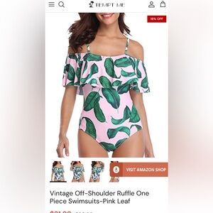 Cold shoulder swimsuit tropical print